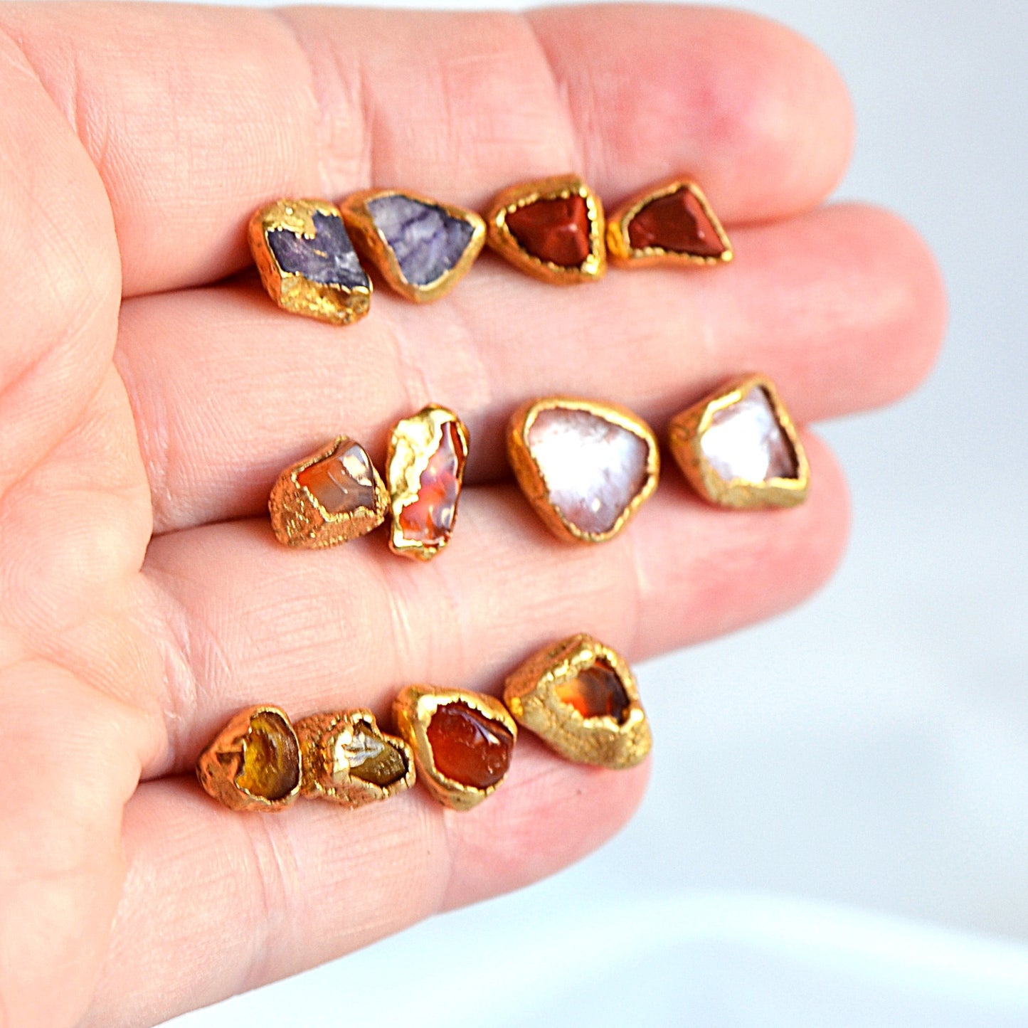 Kolczyki Sztyfty Kwarc Wiśniowy