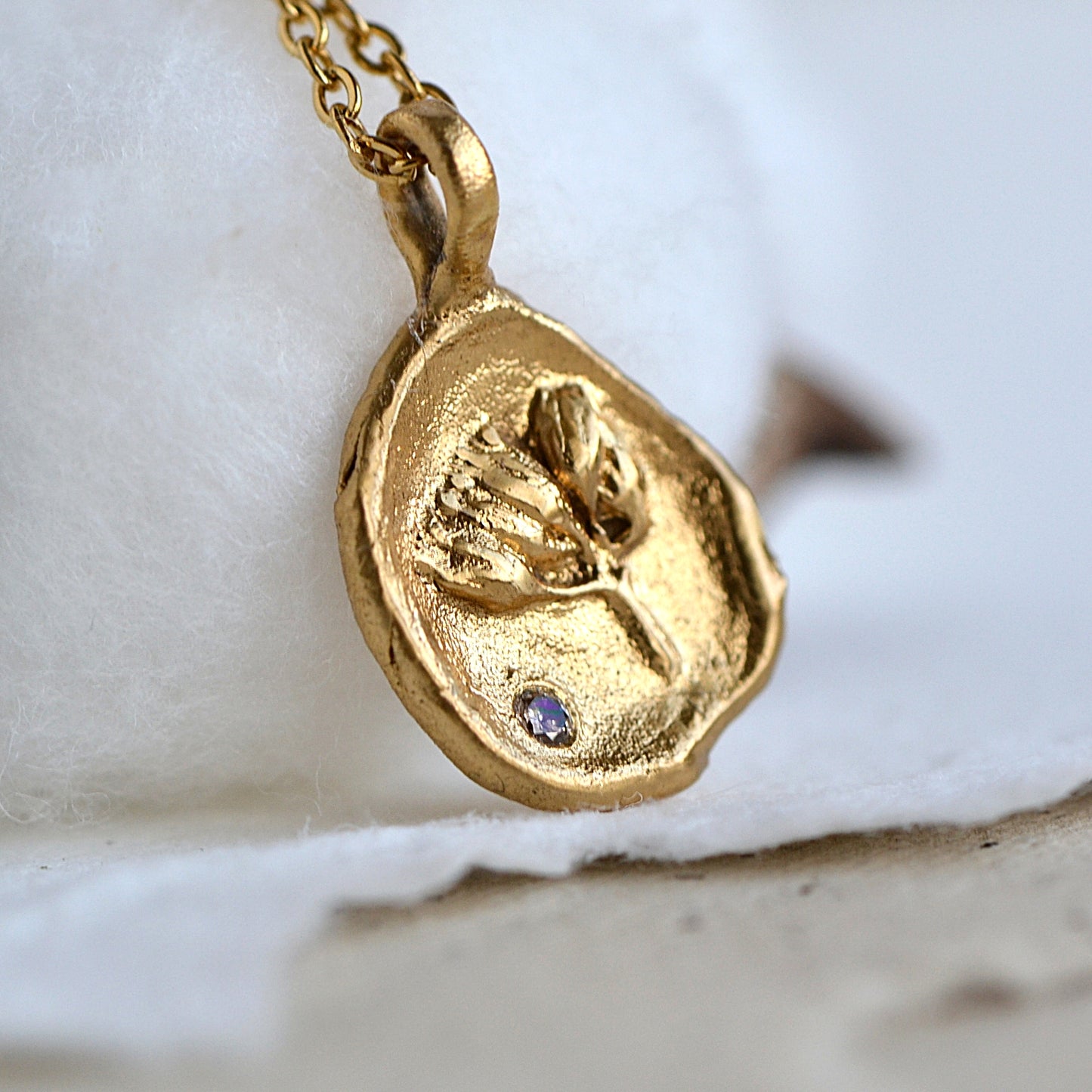 Necklace with Plant and Cubic Zirconia