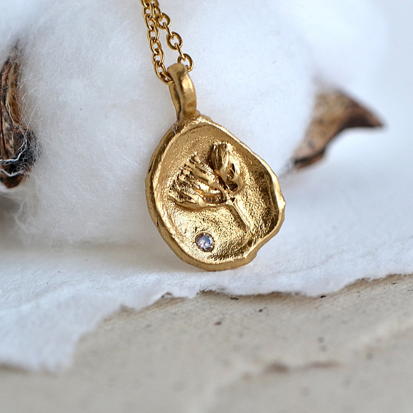 Necklace with Plant and Cubic Zirconia