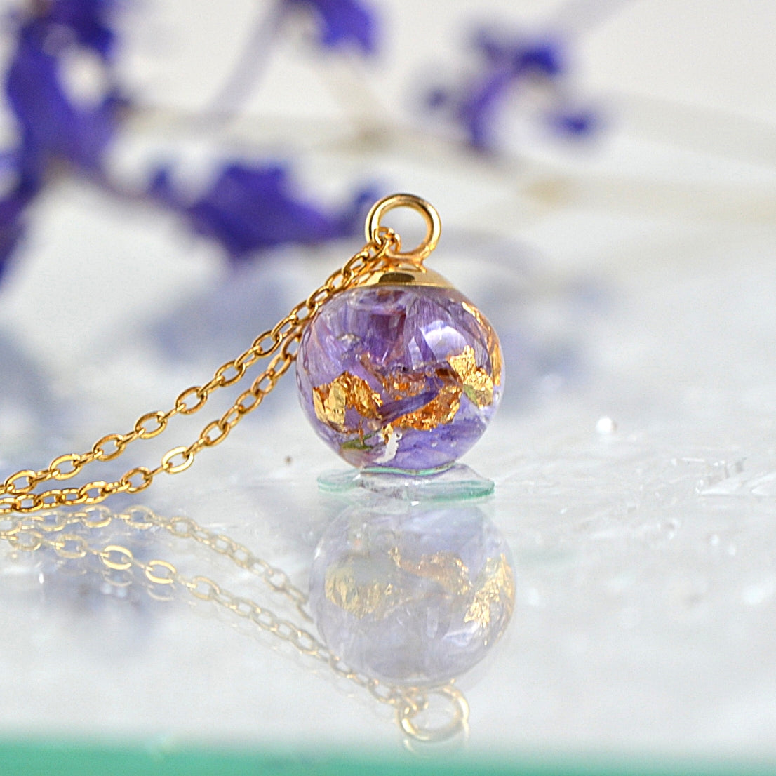 Necklace with Purple Flower and Letter
