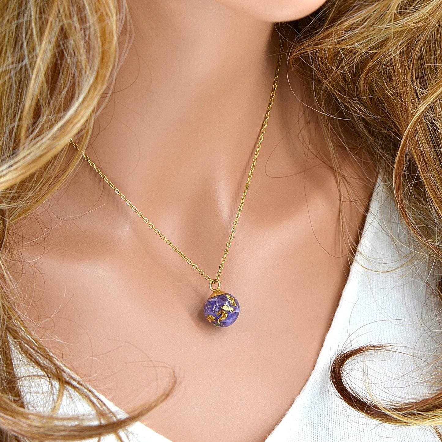 Necklace with Purple Flower and Letter