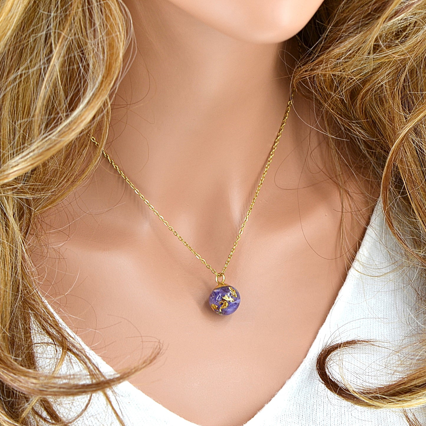 Necklace with Purple Flower and Letter