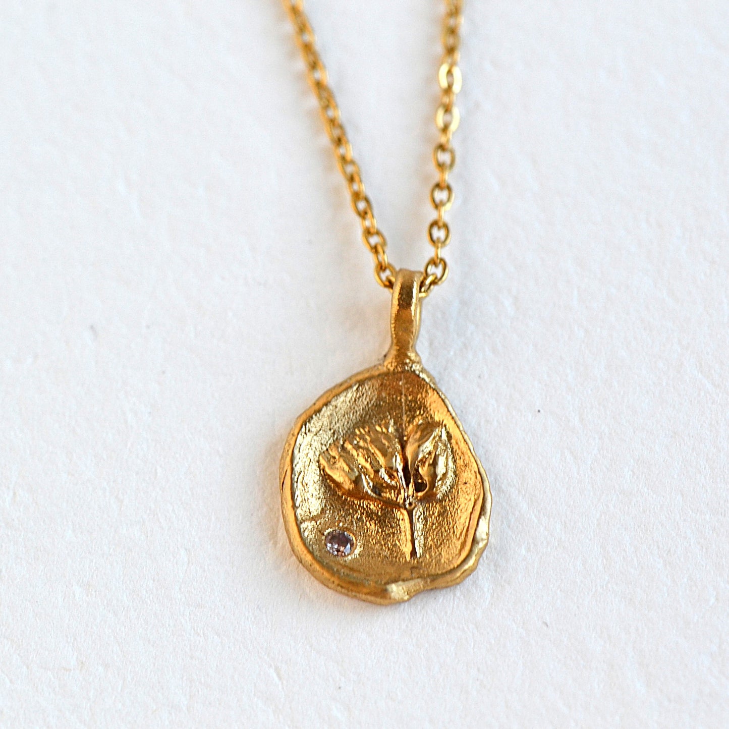 Necklace with Plant and Cubic Zirconia