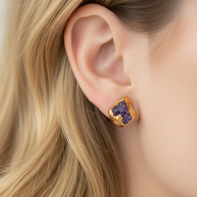 Kolczyki Sztyfty Fluoryt Fioletowy