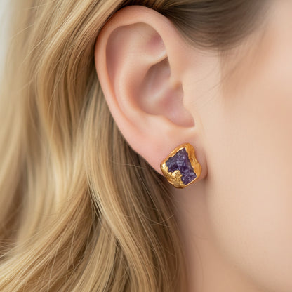 Kolczyki Sztyfty Fluoryt Fioletowy