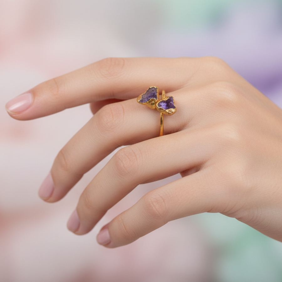 Regulowany Pierścionek z Ametystem
