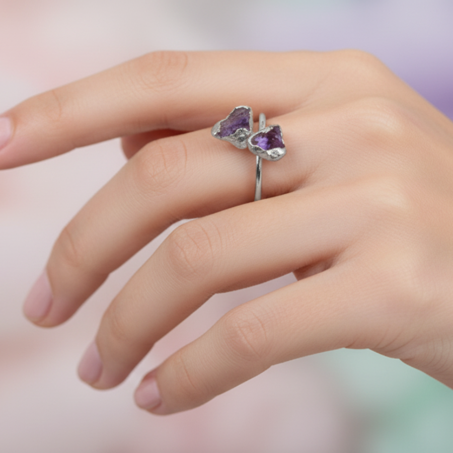 Regulowany Pierścionek z Ametystem