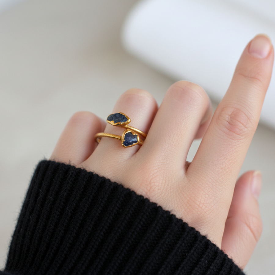 Regulowany Pierścionek z Czarnym Turmalinem