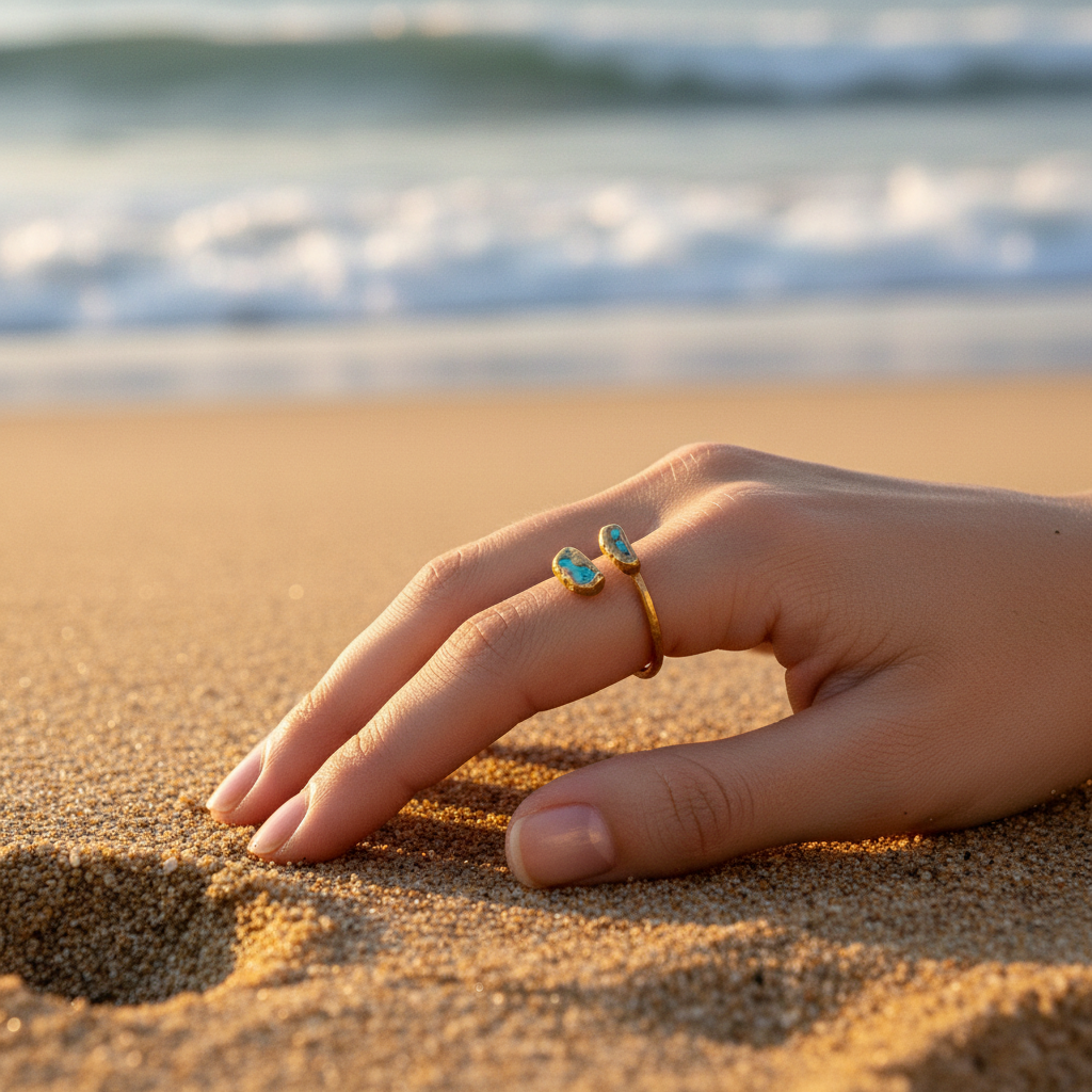 Regulowany Pierścionek z Howlitem Turkusowym