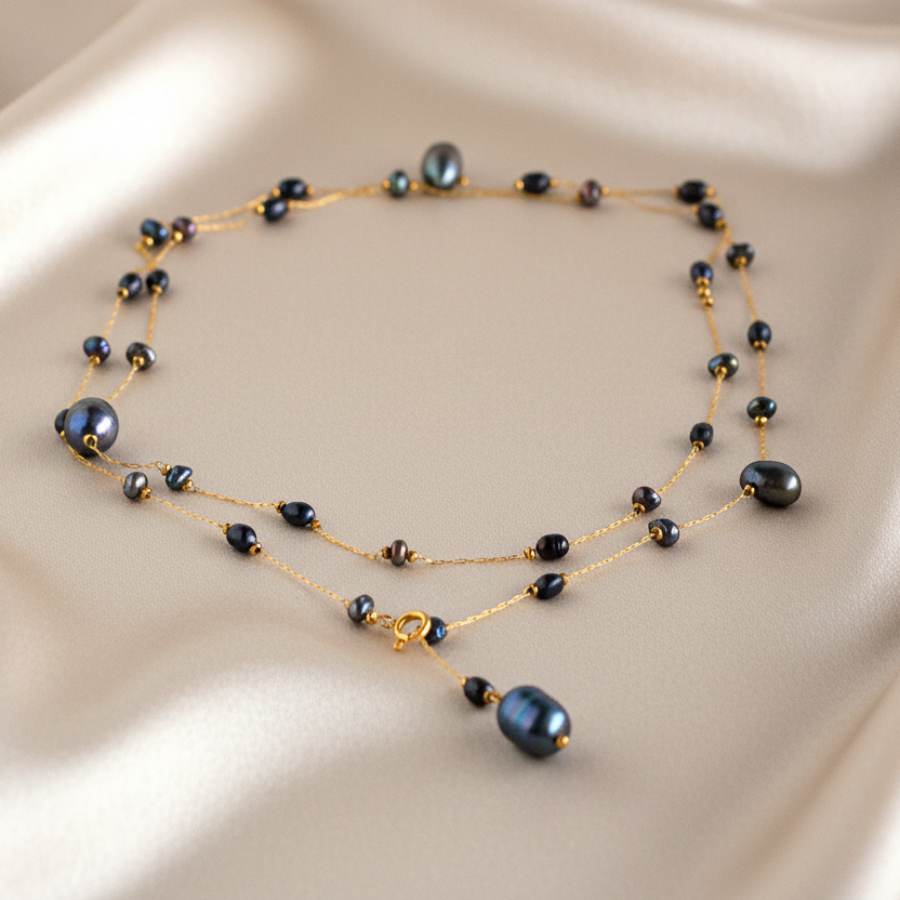Naszyjnik z Czarnymi Perłami - Wielofunkcyjny