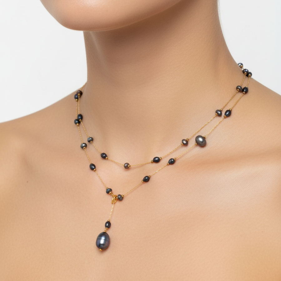 Naszyjnik z Czarnymi Perłami - Wielofunkcyjny