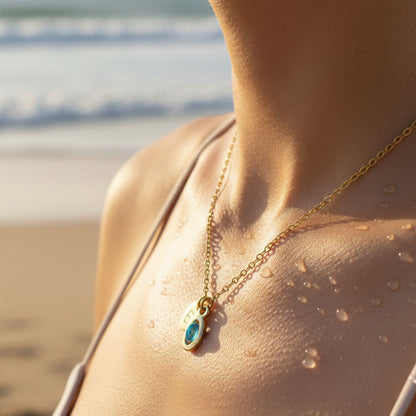 Naszyjnik z Niebieskim Opalem i Inicjałem