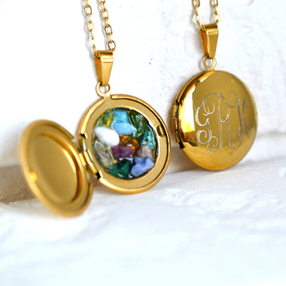 Engraved Medallion Necklace with Stones