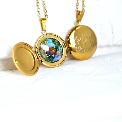 Engraved Medallion Necklace with Stones