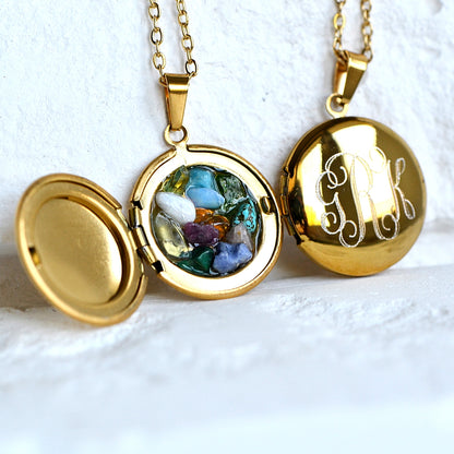 Engraved Medallion Necklace with Stones