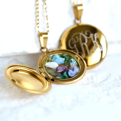 Engraved Medallion Necklace with Stones