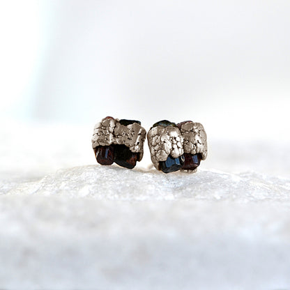 Pink and Green Tourmaline Stud Earrings