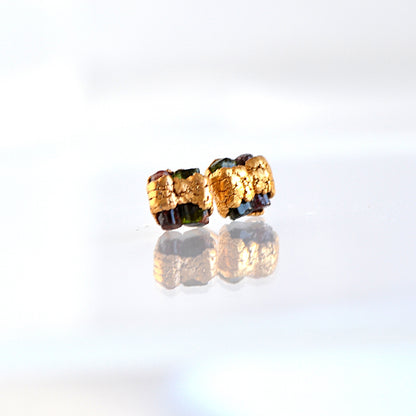 Pink and Green Tourmaline Stud Earrings
