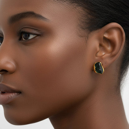 Kolczyki Sztyfty Czarny Turmalin